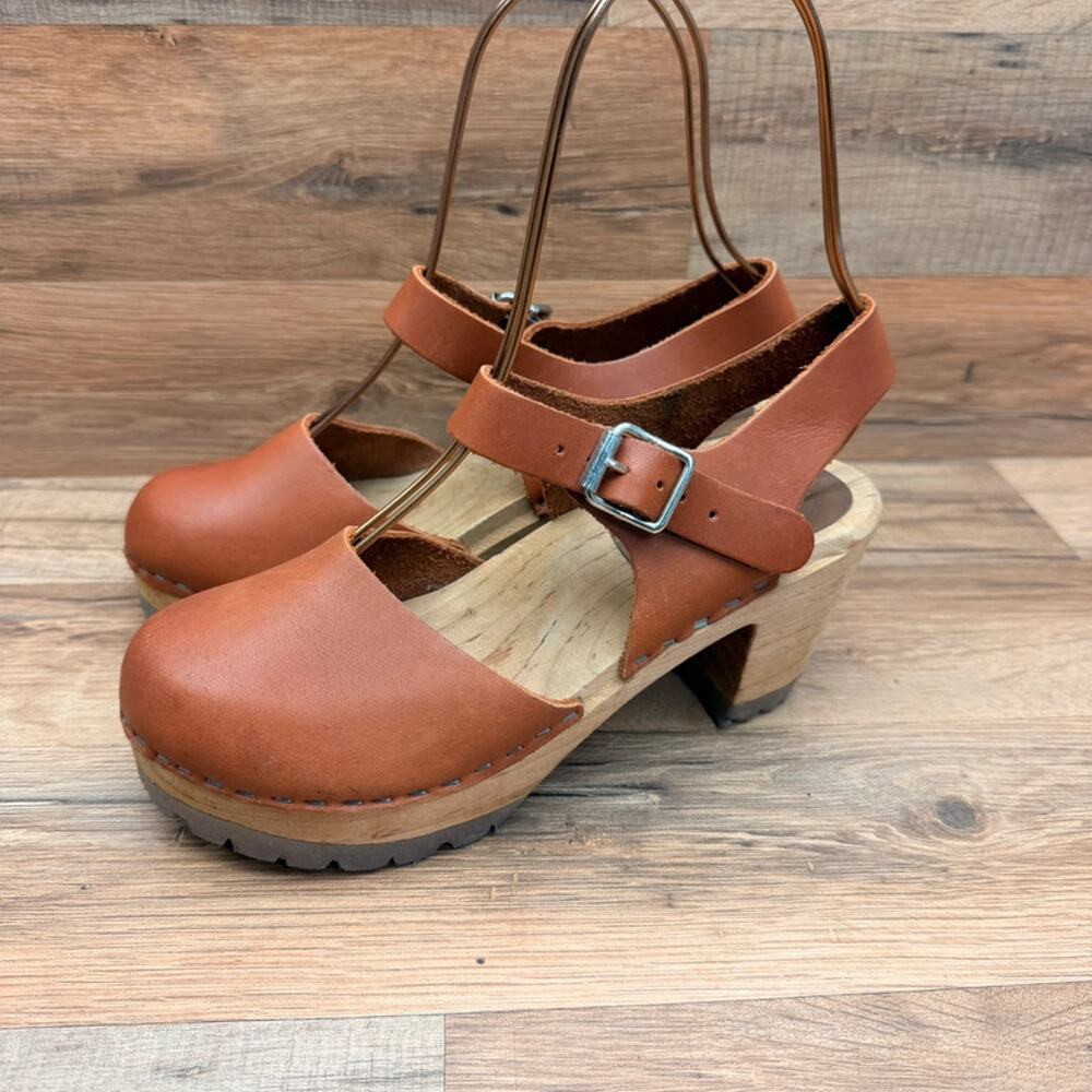 Lotta size 6 Eu36  Clogs Sandal brown leather Wood Swedish Shoe